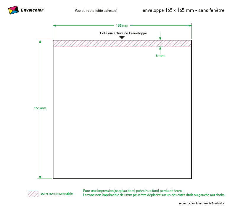 Enveloppe impression personnalisée carrée 165x165 135g prestige
